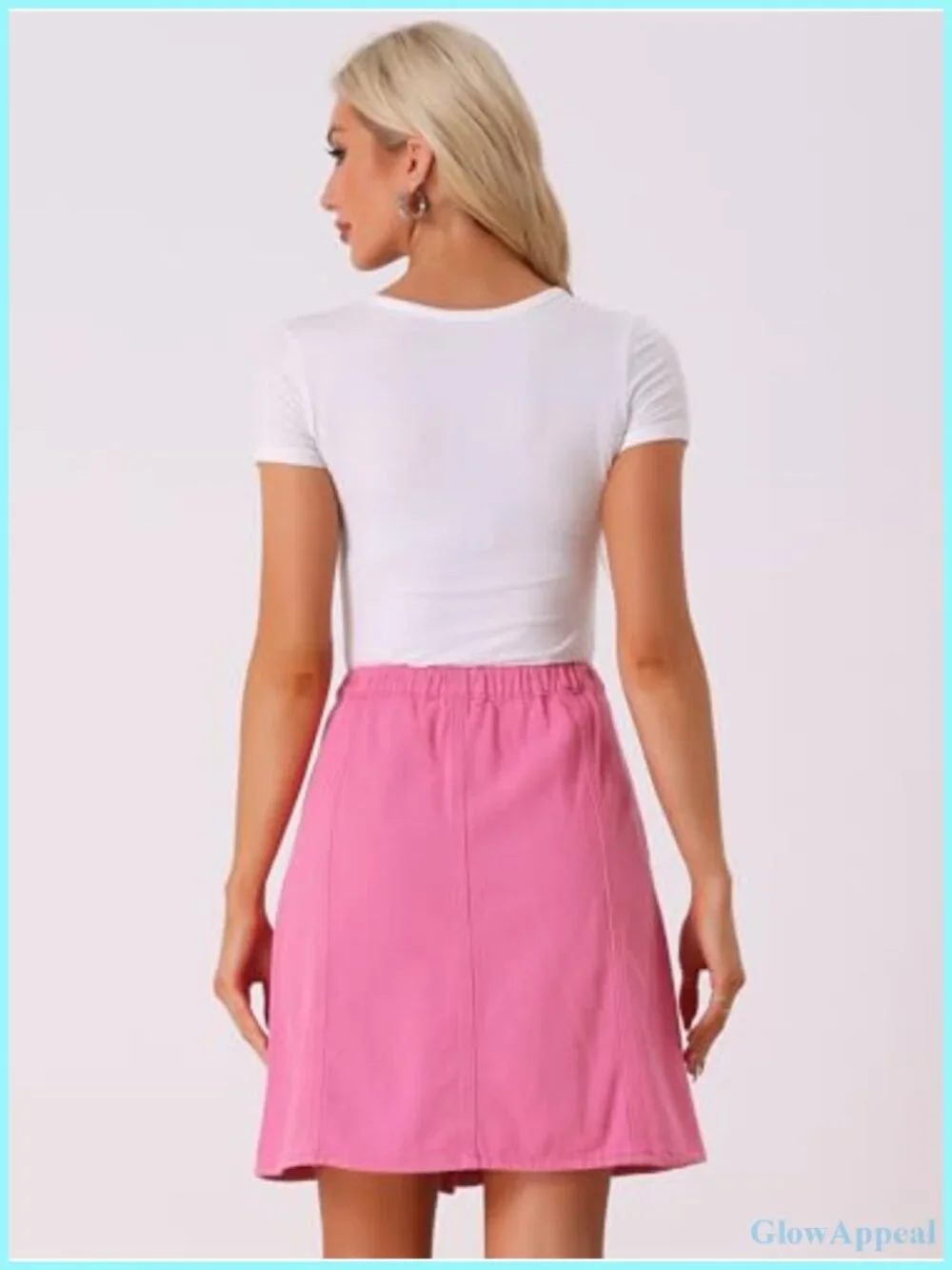 High Waist A-Line Denim Skirt with Button Front, Knee Length Casual Cotton